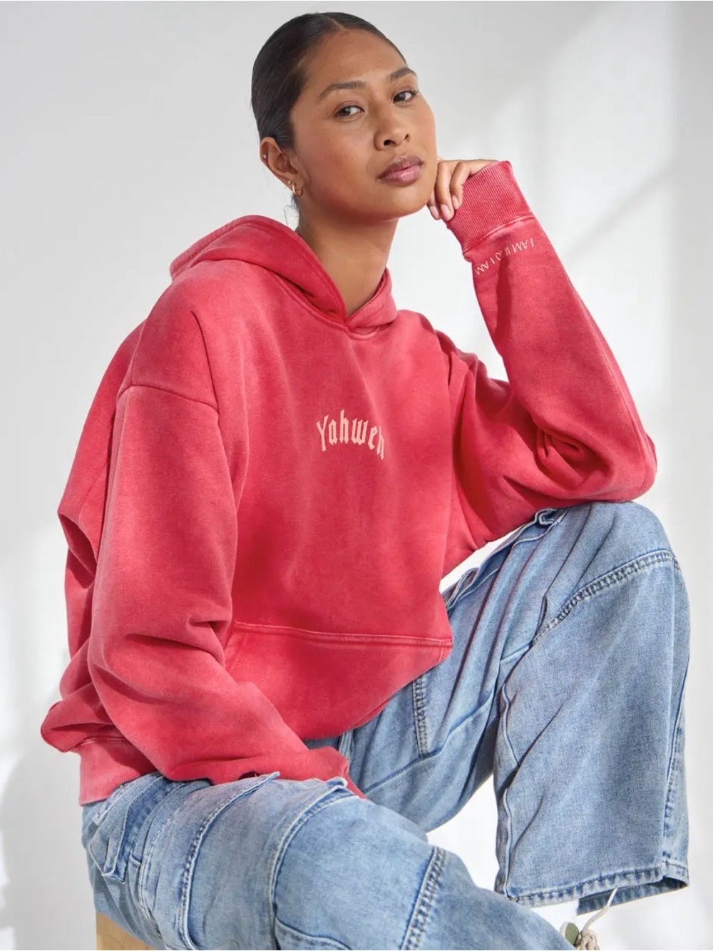 Yahweh Red Washed Crop Hoodie - Women's